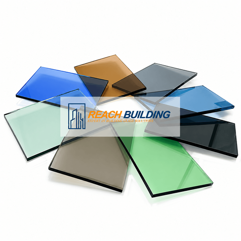C&aacute;c mẫu K&iacute;nh m&agrave;u ion hiển thị c&aacute;c tấm k&iacute;nh cường lực m&agrave;u xanh lam, x&aacute;m, đồng v&agrave; xanh lục